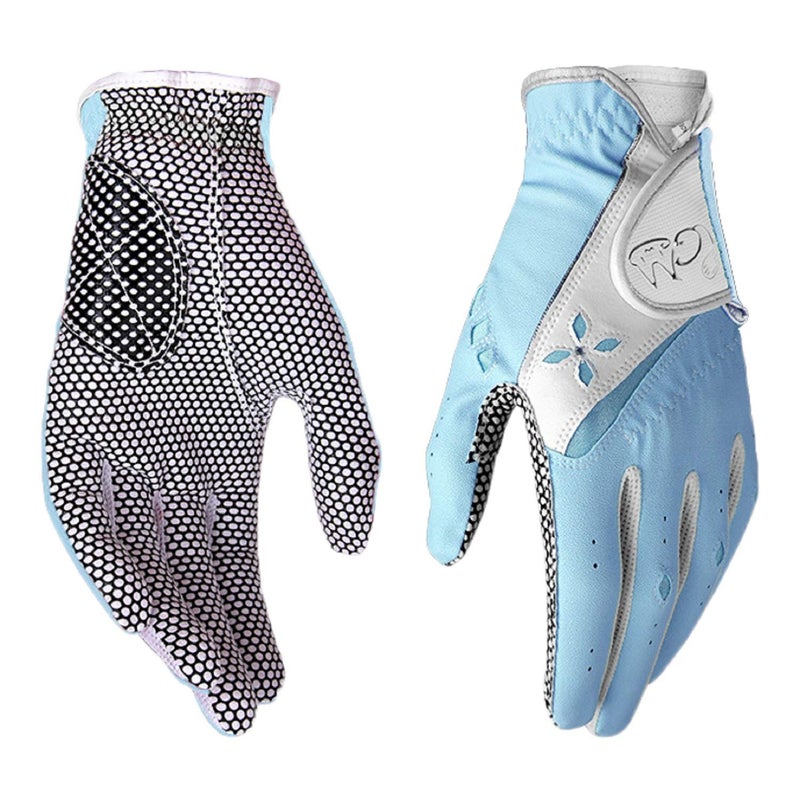 PGM Women's Golf Glove One Pair, Improved Grip System, Cool and Comfortable (Blue, 21, XL)